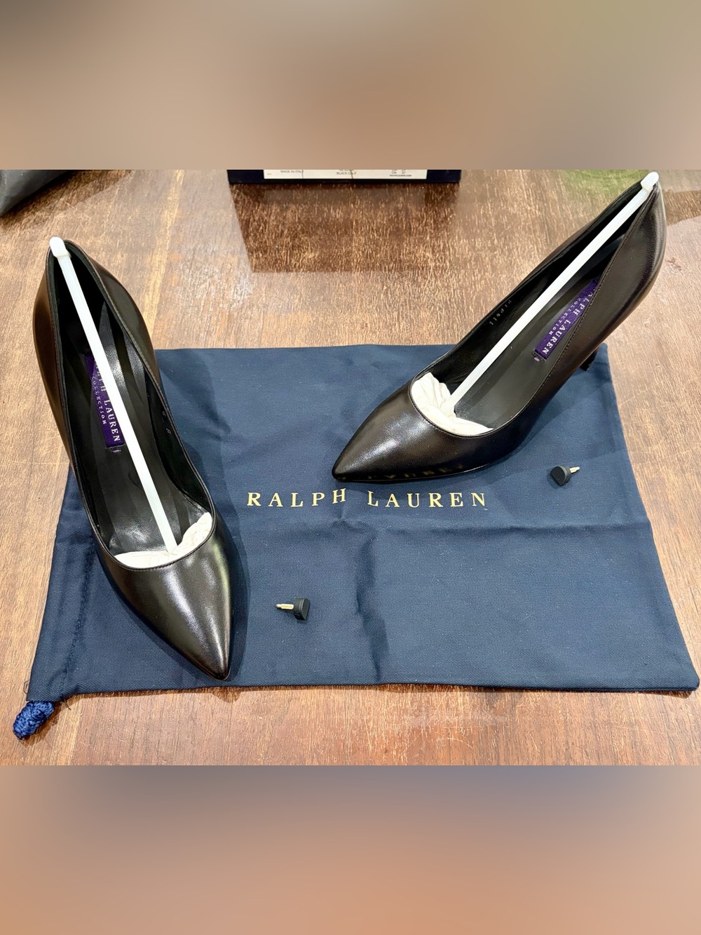 Ralph Lauren Black Pointed-Toe Leather Heels Collection Made in Italy